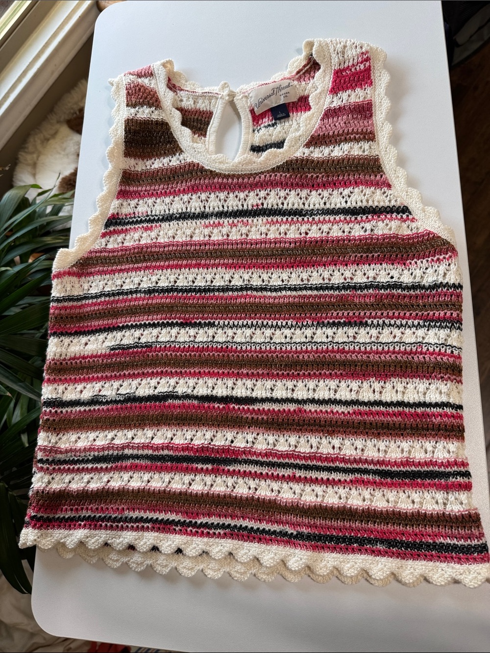 Universal Thread Crocheted Stripe Tank Top in Cream, Brown, Black Large